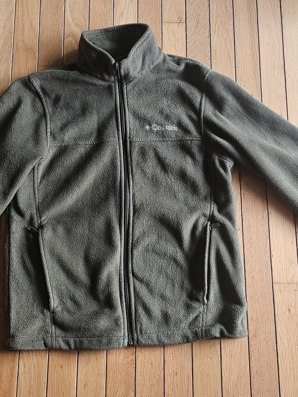Columbia Olive Green Full-Zip Fleece Jacket with High Collar Sz Small